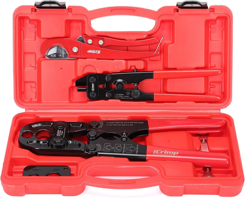 Icrimp Combo Pex Pipe Crimping Tool Kit for 1/2 and 3/4-Inch Copper Ring, Meets