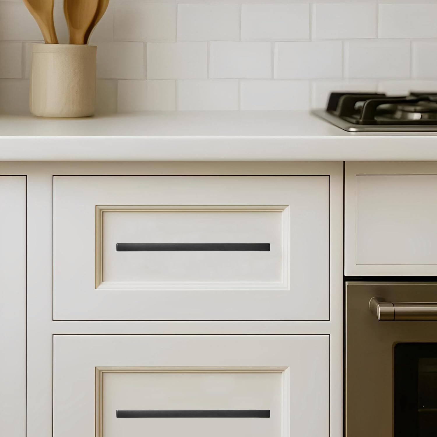 30 Pack 3 inch Center to Center Solid Matte Black Cabinet Pulls Slim Square Bar