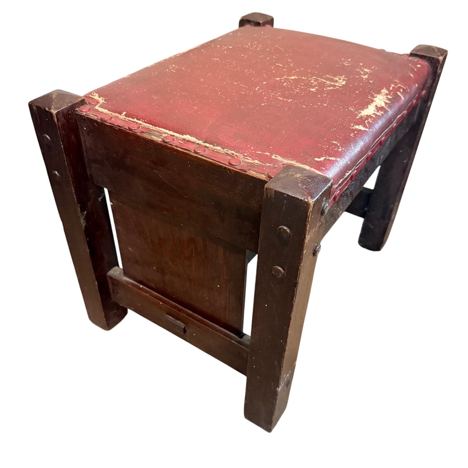 Antique Vintage Arts & Crafts Mission Style Wood Foot Stool Ottoman - READ