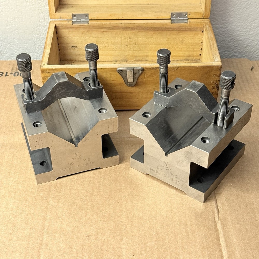 Large Precision V Block Set With Clamps Workholding 4”x4”x3”