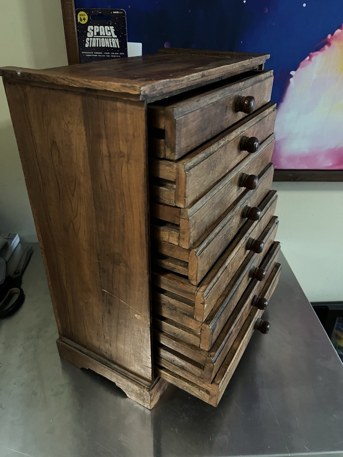 Antique Solid Wood Eight Drawer Collector's Chest | 16.25” x 12.5“ x 6.75” TLC