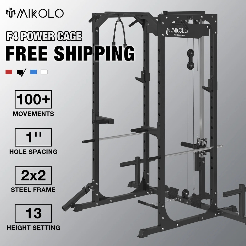 LAT Pulldown System Multi-Functional Squat Rack Exercise Power Cages Metal Black