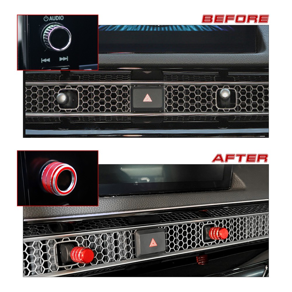 Red Dashboard Console AC Knob + Navigation Switch Cover For Honda Civic 2022+