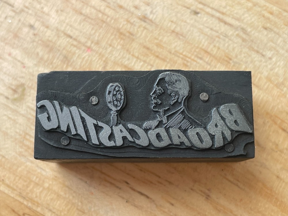 Printing Letterpress Printers Block Broadcasting Man With Microphone (501)