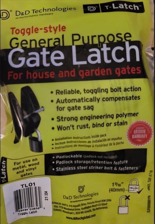 D&D TECHNOLOGIES TL01 T-Latch Action Gate Latch, Padlock Gravity Gate Latch, for