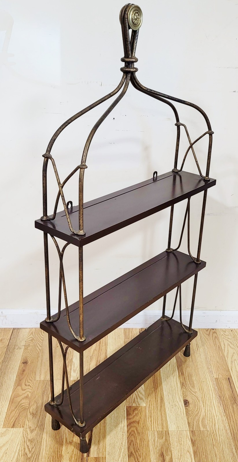 Vintage Mid-Century MODERN Rope & Tassel BRONZE Display Wall ETAGERE Bookshelf