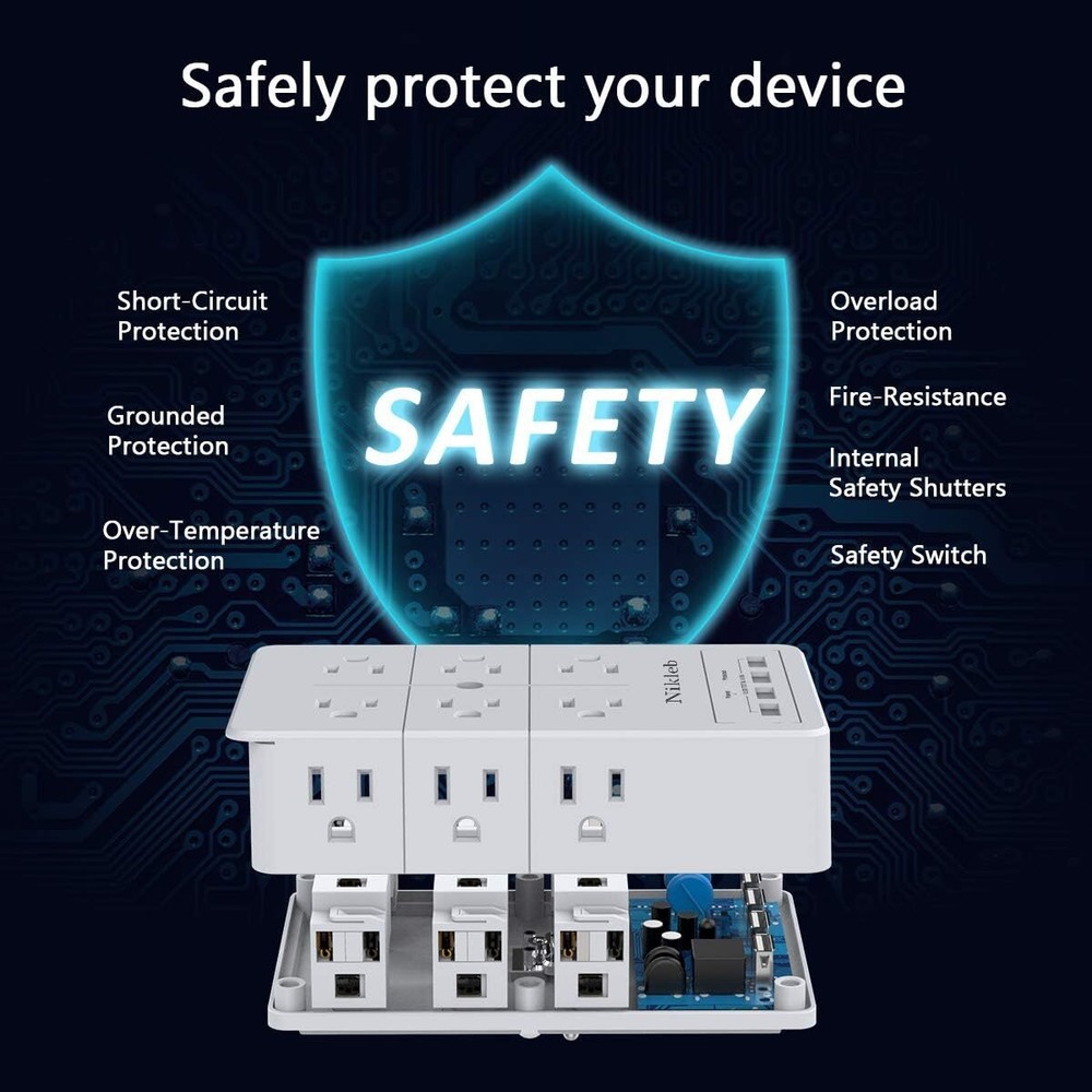Multi Plug Outlet Surge Protector Nikleb, 12 Electrical Extender White