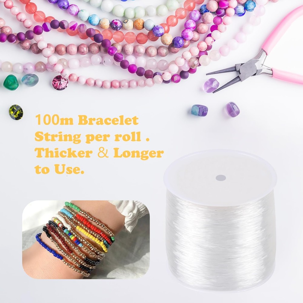 5 Pack Assorted Size Elastic String, Stretchy Bracelet String Crystal Clear