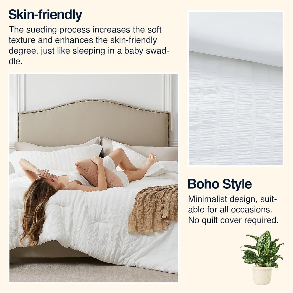 Luxurious White Queen Comforter Set - 3-Piece Seersucker Bedding Ensemble