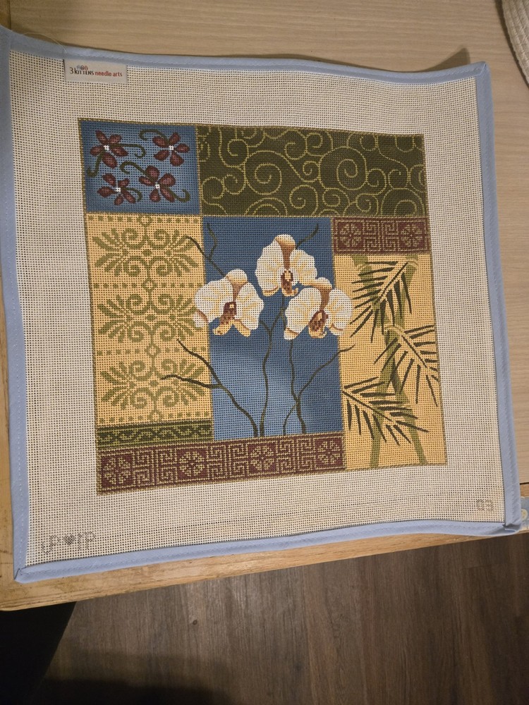 JP Needlepoint Orchid & Bamboo Patchwork needlepoint canvas 12x12