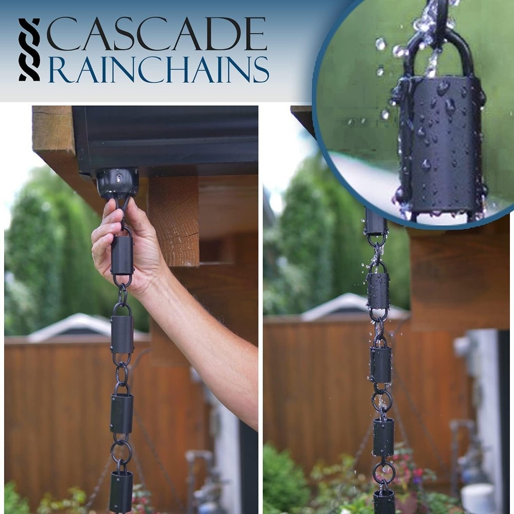 Cascade Rain Chains Black 8.5 Ft Decorative Downspout Square Loop Aluminum Chain