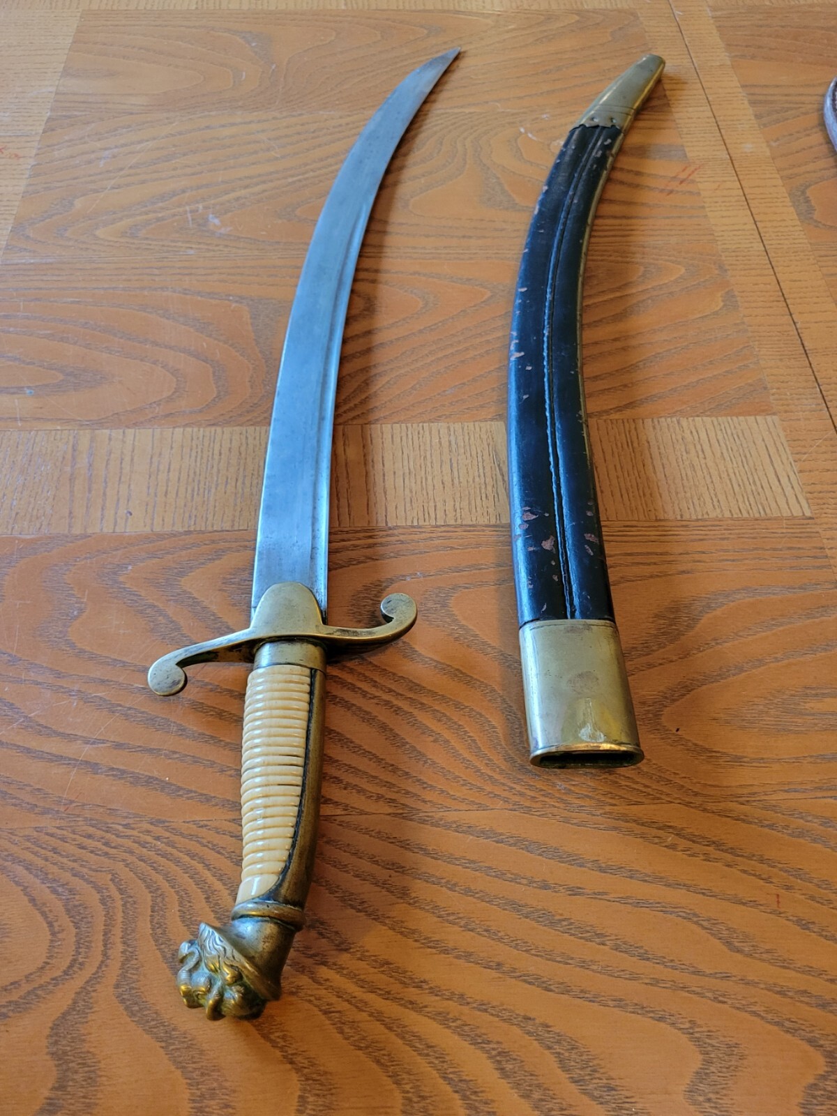 Antique Lion's Head Dagger Knife with Original Sheath, Circa 1840