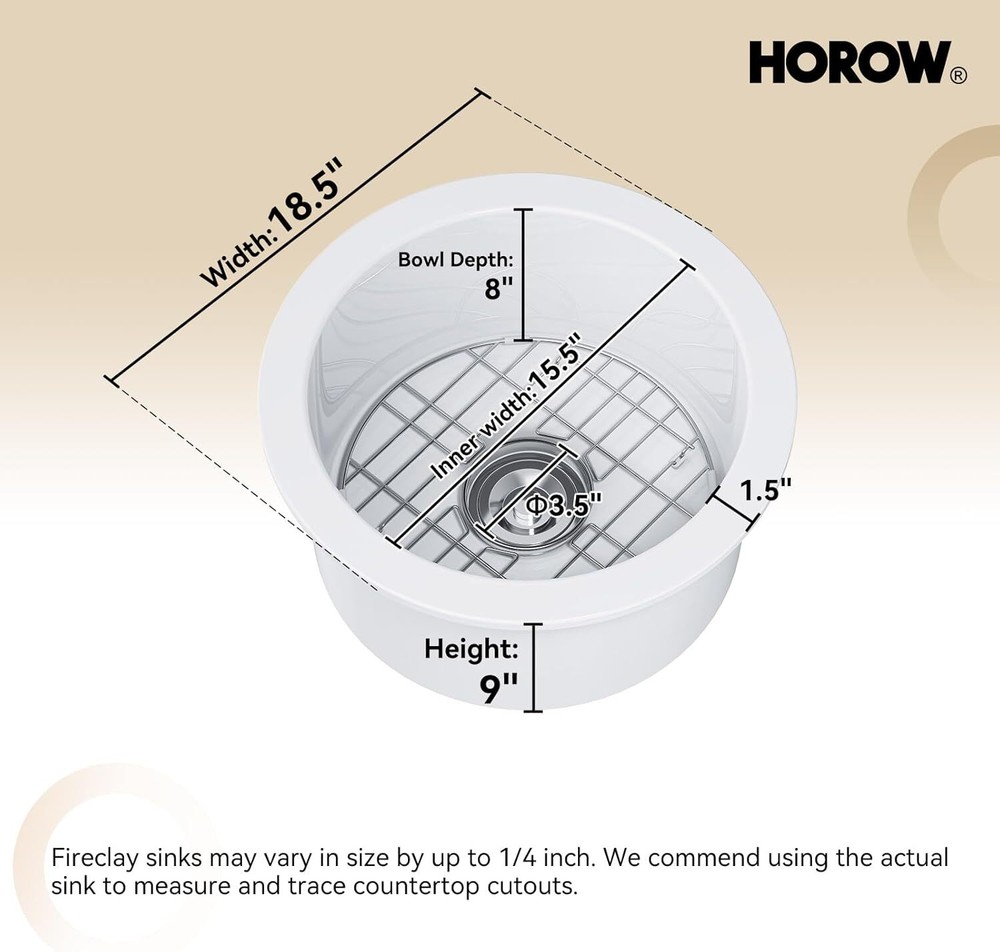 HOROW Topmount/Undermount Kitchen Sink Fireclay 11" High with Bottom Grid