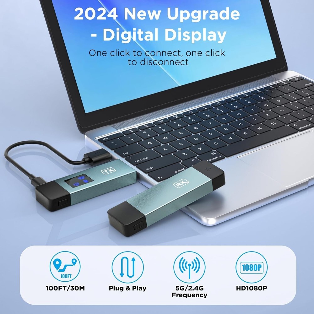 Wireless Hdmi Transmitter and Receiver HD Extender Plug & Play W/ LED Screen