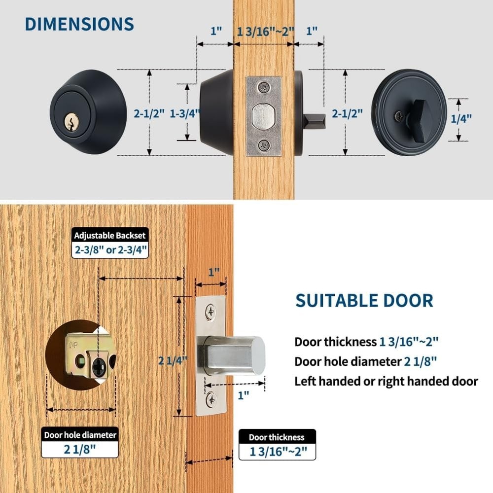 Deadbolt Door Lock Set Grade 3 Enhanced Security for Home Office Black PC