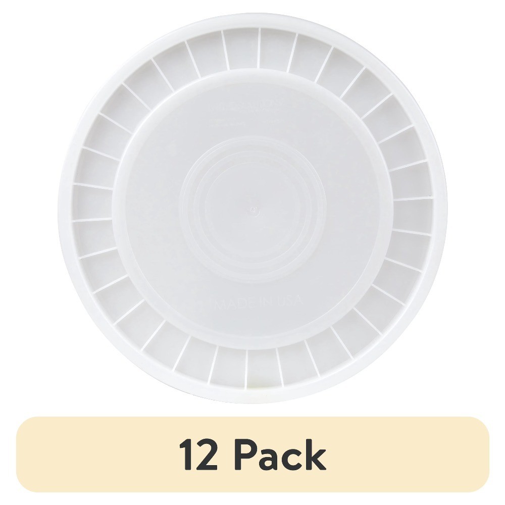 5 Gallon Round Plastic Utility Bucket Lid White 12 Pack