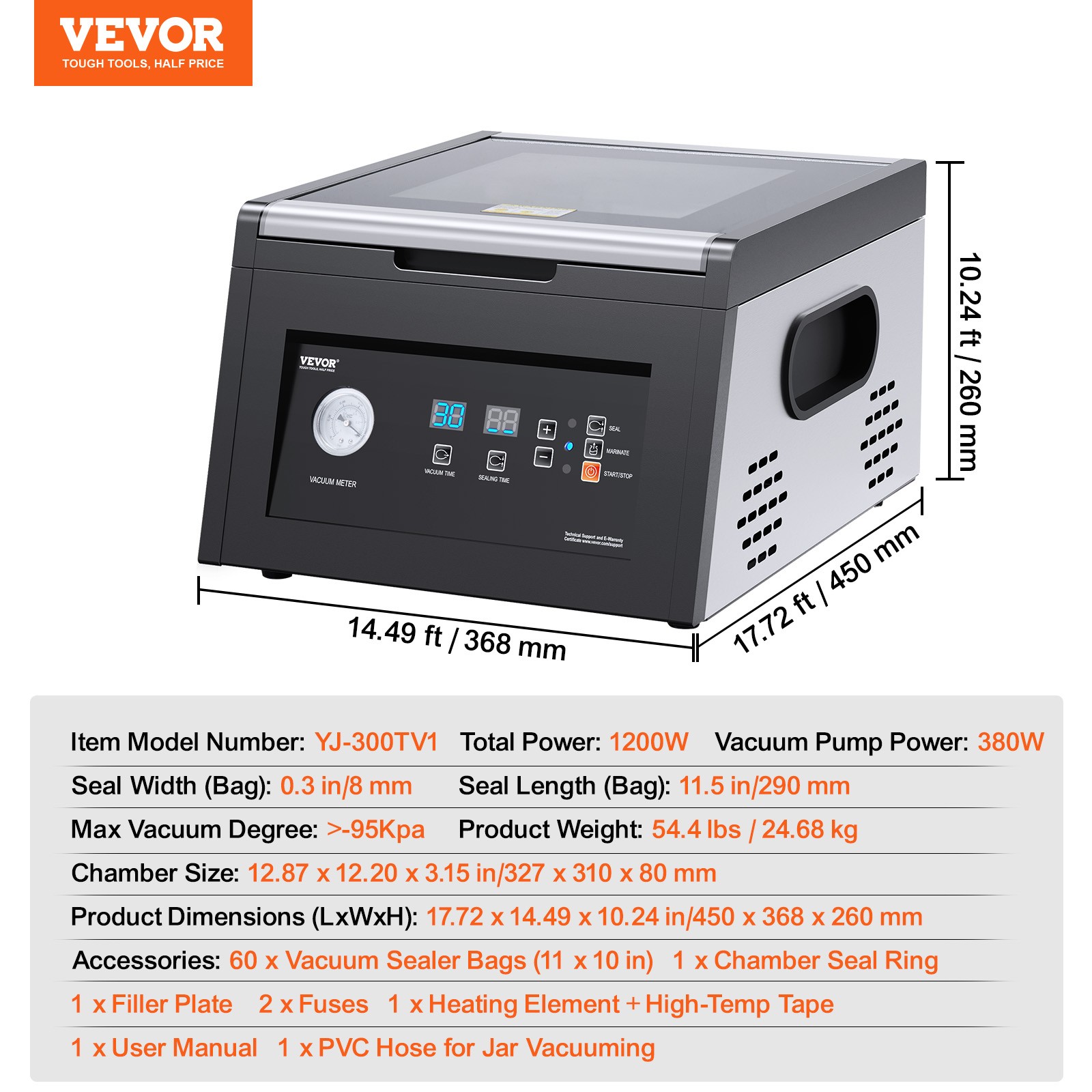 VEVOR Chamber Vacuum Sealer Commercial Vacuum Sealing Bag Packing Machine 380W