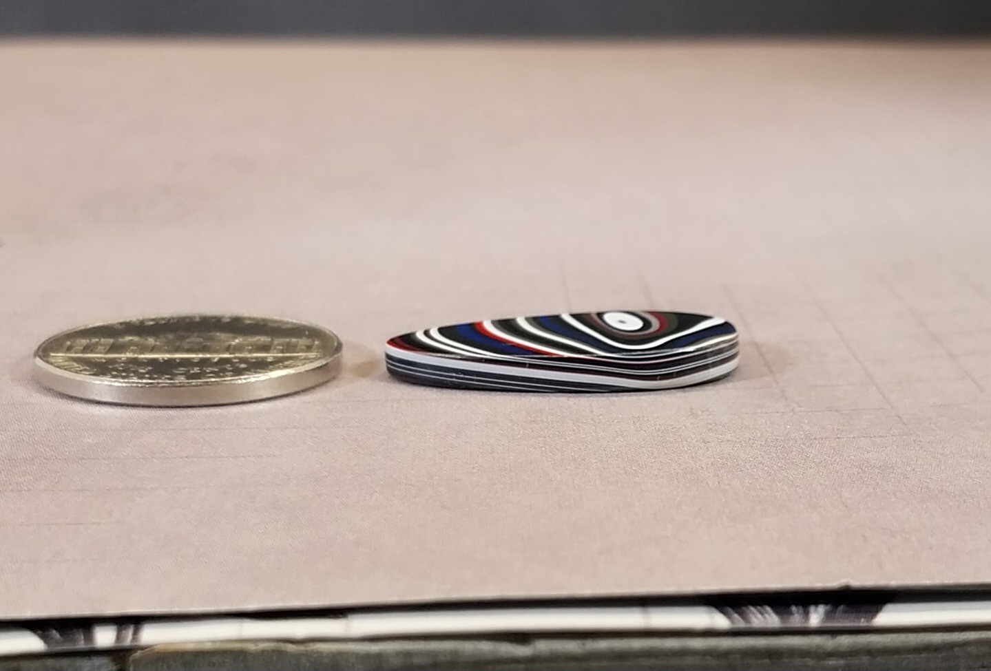 Fordite Cabochon, Flat Teardrop with Pink and Blue, EB40