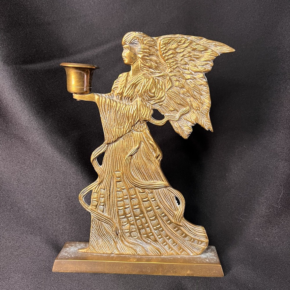 Solid Brass Angel Candle Candlestick Holder, Double Sided, 9-inch