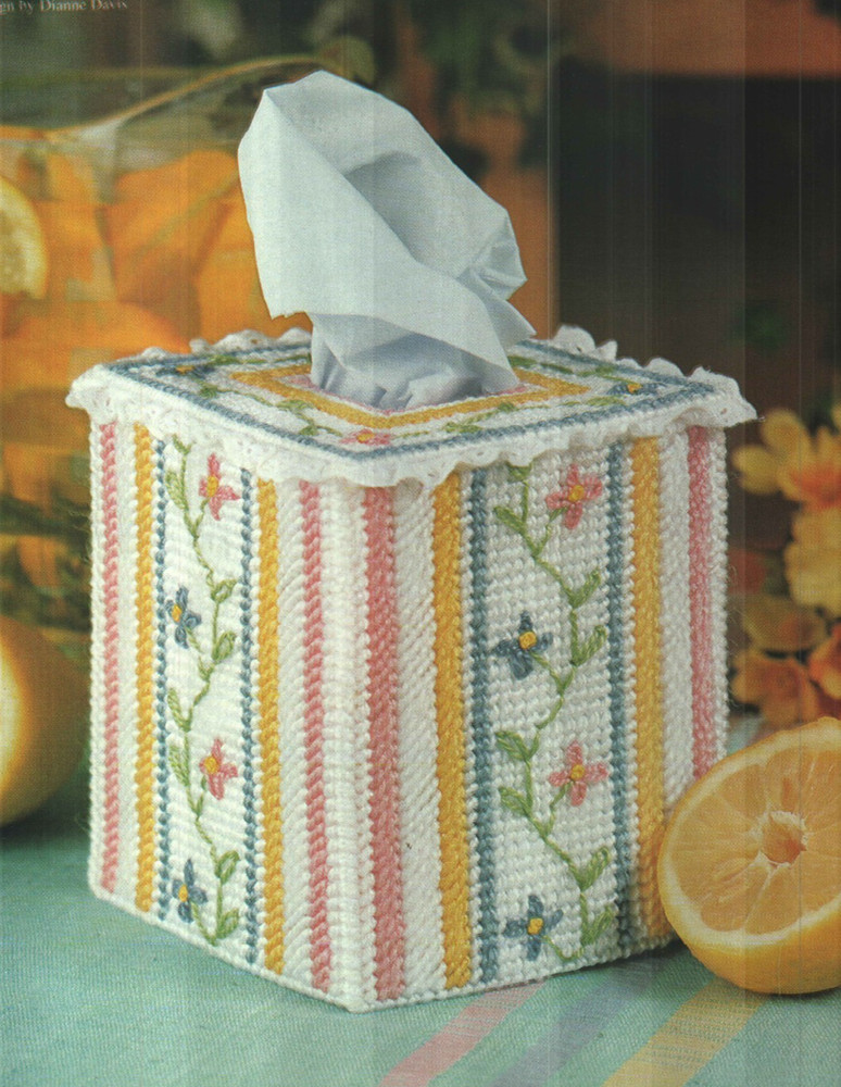 GARDEN TRELLIS TISSUE BOX COVER HOME DECOR PLASTIC CANVAS PATTERN INSTRUCTIONS