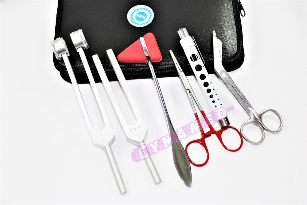 REFLEX HAMMER DIAGNOSTIC SET REUSABLE PENLIGHT TUNING FORKS SCISSORS 6PCS GERMAN