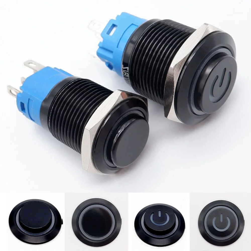 12/16/19/22mm High Head Push Button Switch Black Shell Power Switch LED Car Horn
