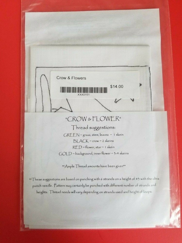 The Old Tattered Flag Punch Needle pattern ~ Crow & Flower
