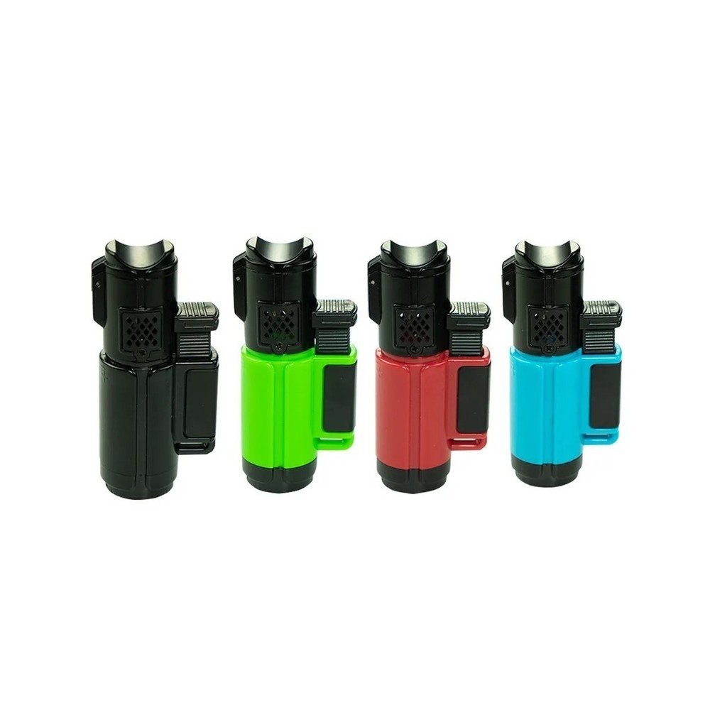 Triple Jet Flame Torch Lighter Refillable Lockable Windproof W/ Puncher/1 piece