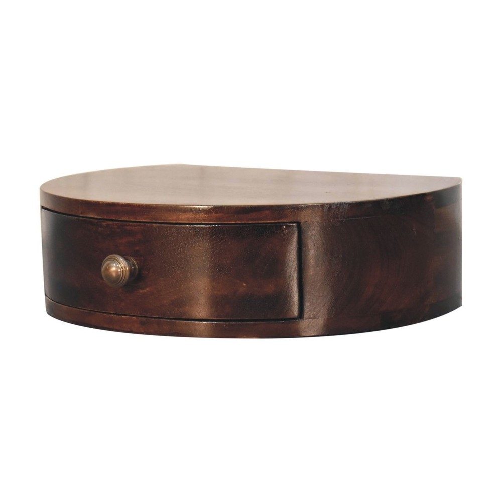 Solid Wood California Walnut Wall-Mounted Rounded Bedside, 1-Drawer, Brown