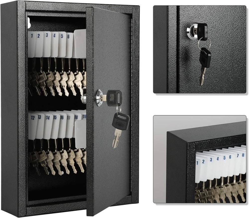 Durable Key Storage Cabinet with 40 Hooks and Labels for Secure Organization