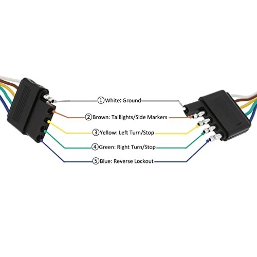 5 Way Flat Trailer Wire Extension 48 inch, 18 Gauge 5 Way Flat Plug Socket
