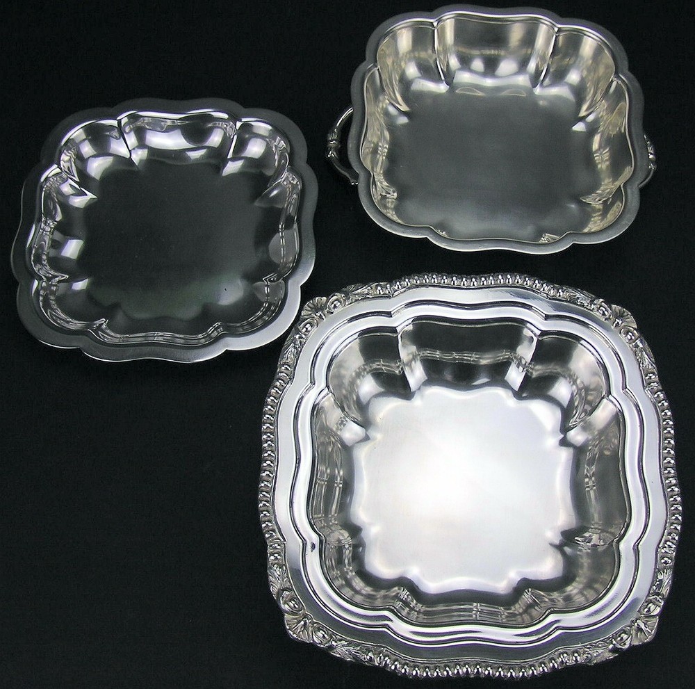 Silver Copper Square Entree Vegetable Serving Bowl Dish Tureen w/ Insert, Plated