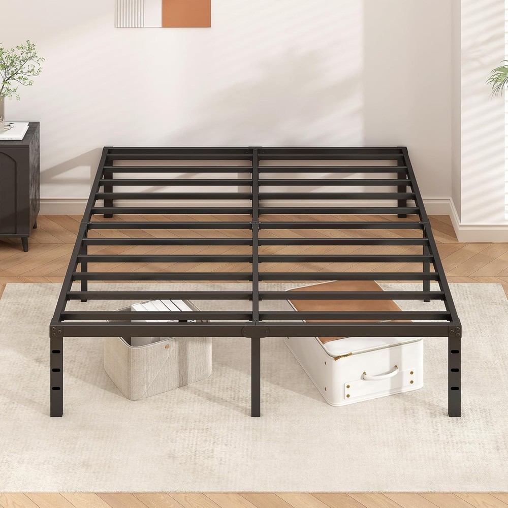 Easy Assembly Metal Bed Frame, Strong Support Slats, Queen