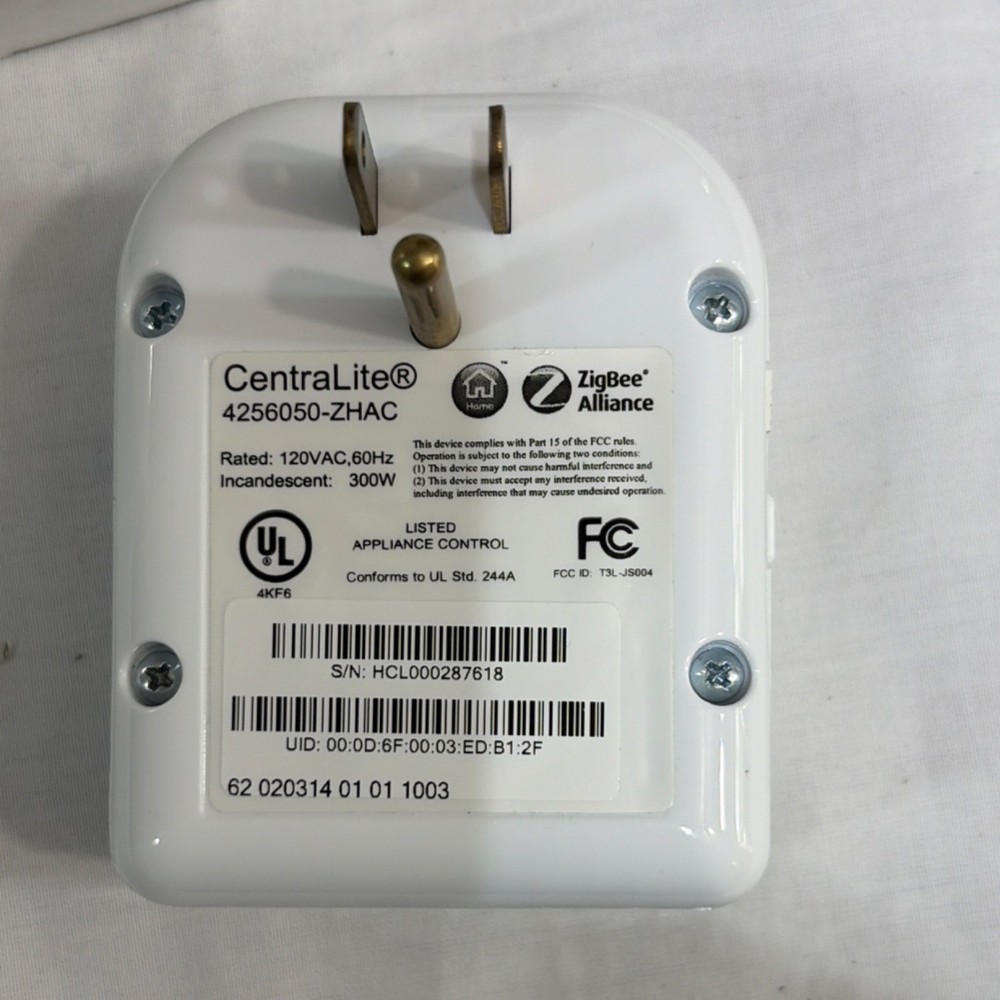 Centralite ZigBee HA Lamp Module Smart Plug Type B 120V White Status LED