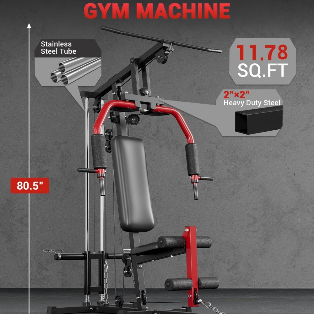 Multifunctional Home Gym with 400 LB Weight Stack & Dual-Function Arm Press