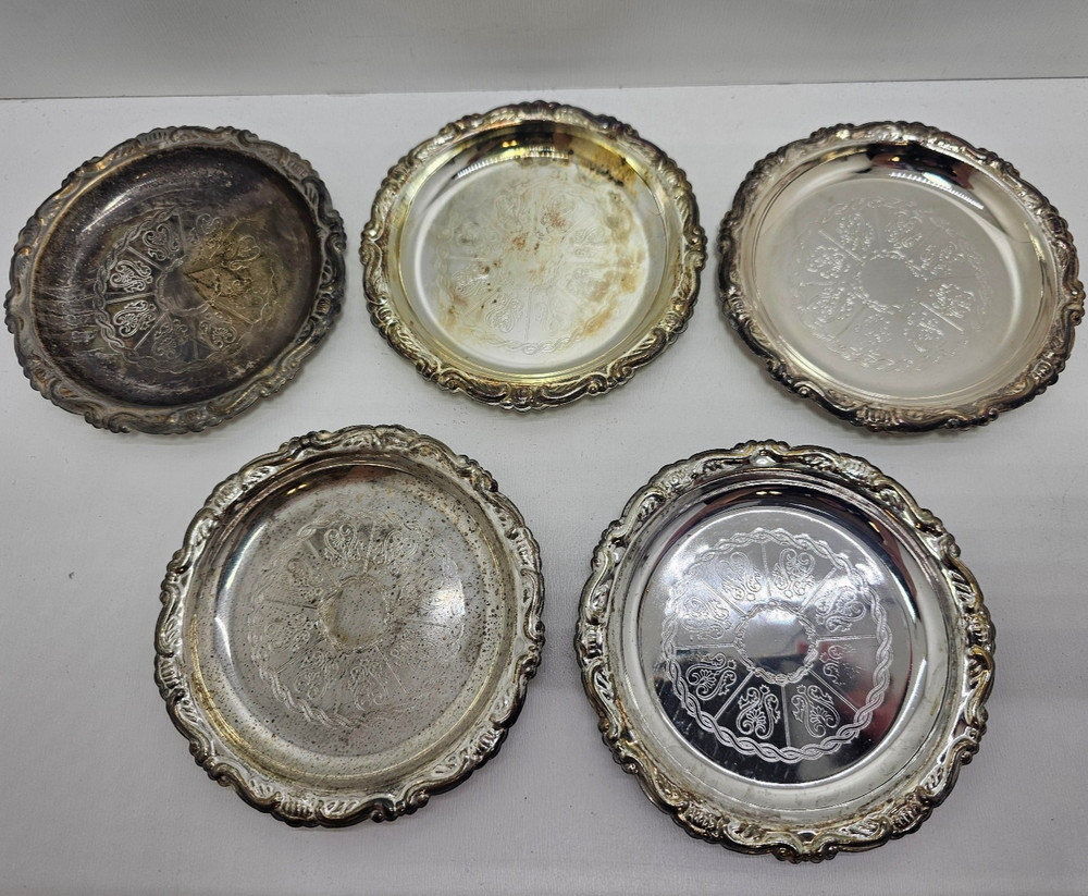 Vintage Silver Plate EP Coaster Trinket dish Tray Made In Italy 4” Etched