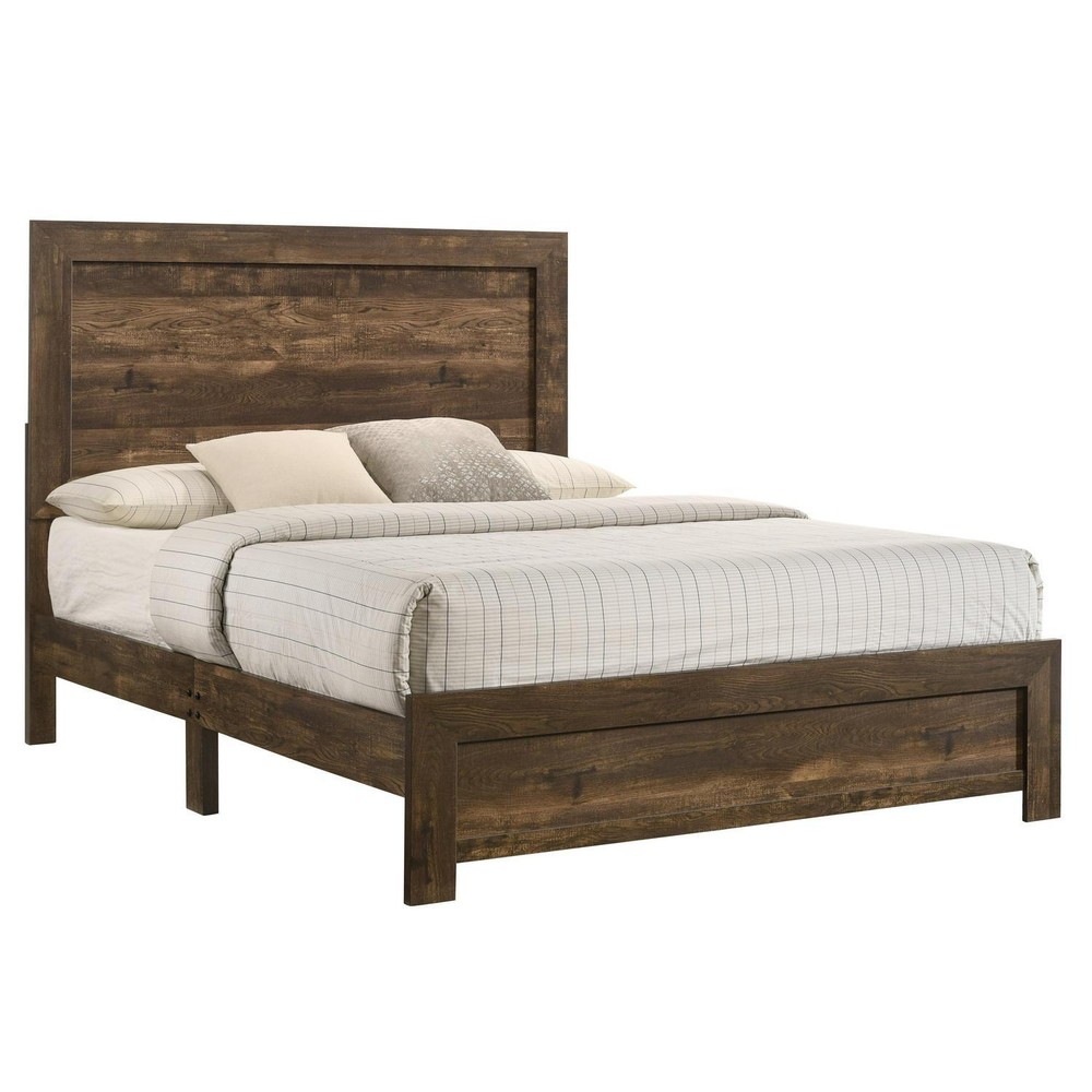Bed - Walnut Finish Solid Wood Panel Platform Bed - QUEEN