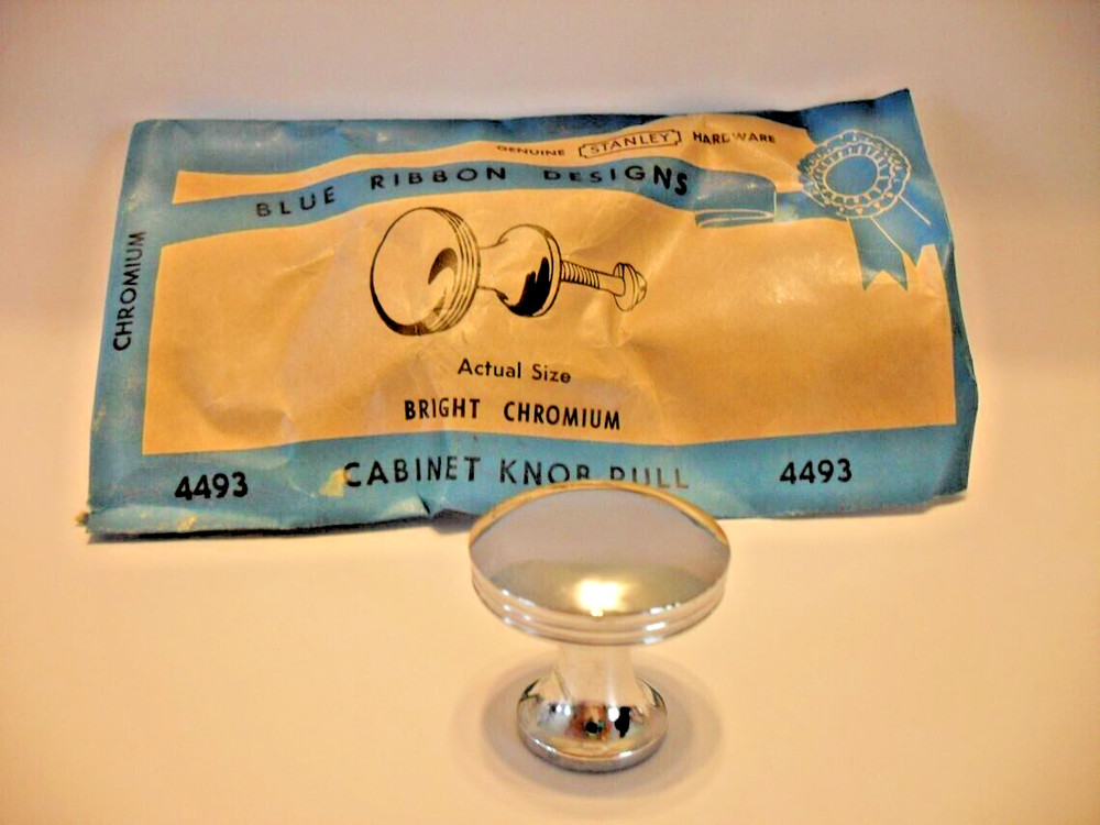 Vintage Nos Chrome Drawer Knobs 1-1/16" Cabinet Door Pull Stanley #4493