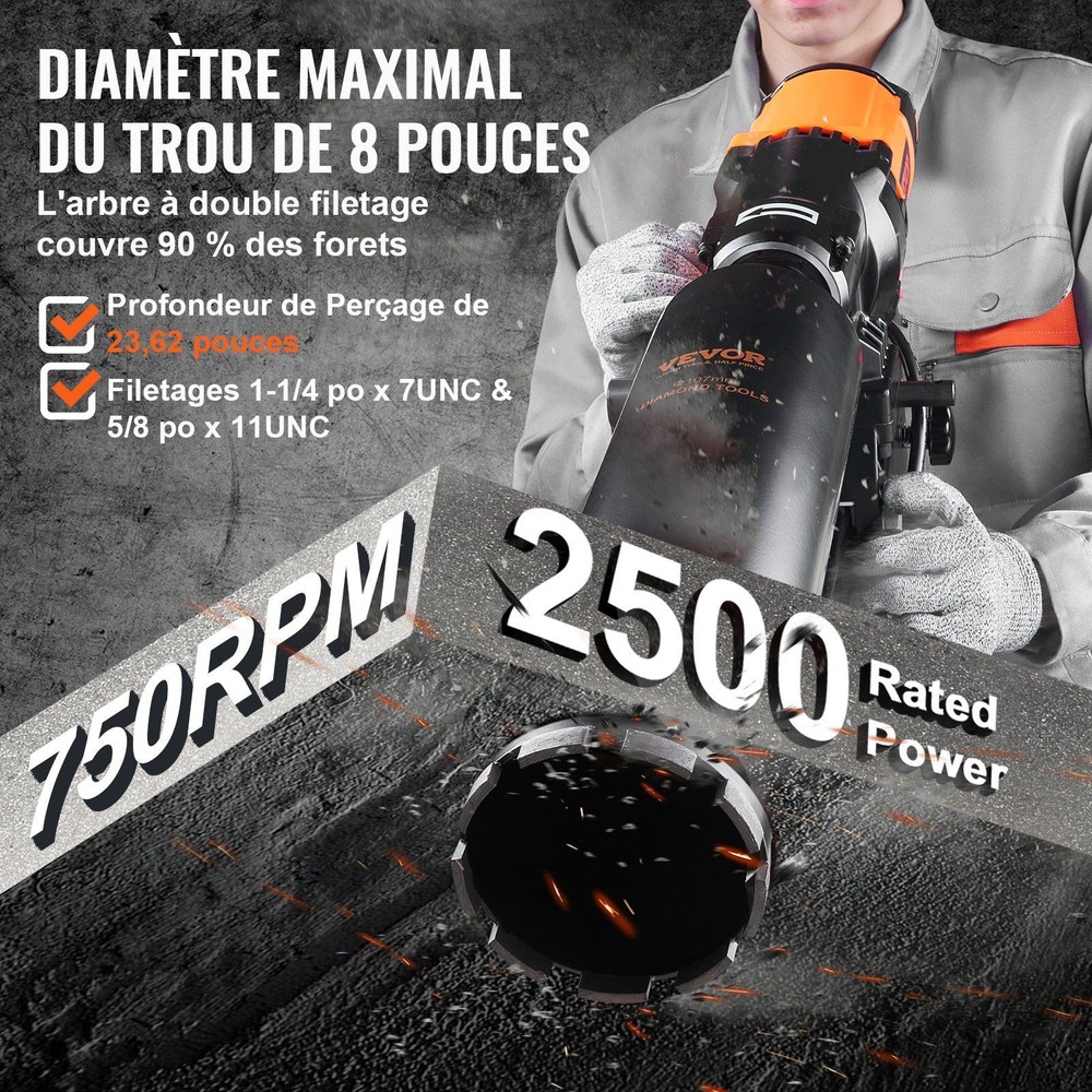 2500W 8in Wet & Dry Diamond Core Drill Rig