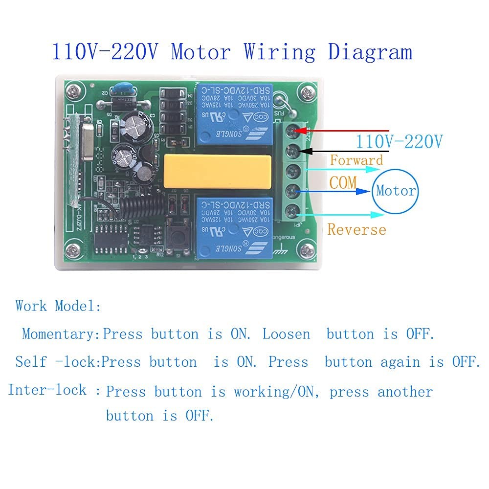 Universal 110V AC Motor Remote Control Switch Forward and 2X 433MHz
