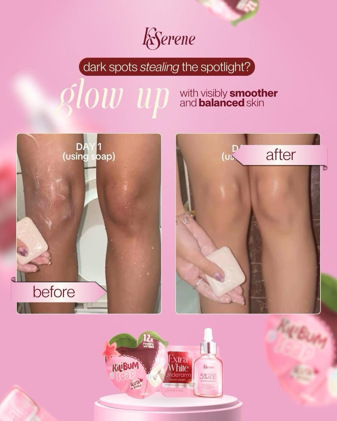 KSerene KiLiBUM Soap 70g x 3 Bars & Extra White Underarm Serum Cream 30ml SET