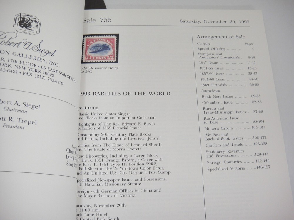 Siegel Stamp Auction Catalog w Prices Realized 1993 Inverted Jenny German Office
