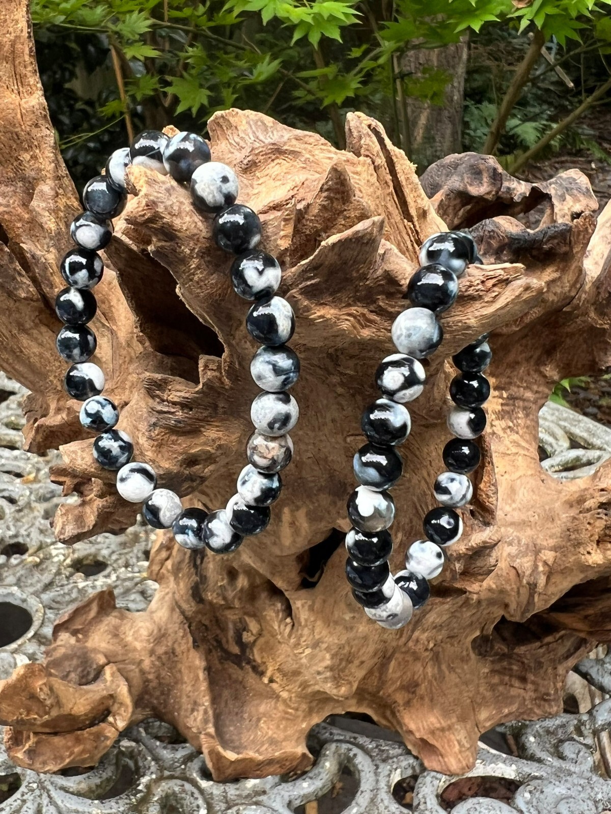 Orca Agate 8mm Beaded Natural Crystal Healing Stretch Woman Man Bracelet Gift