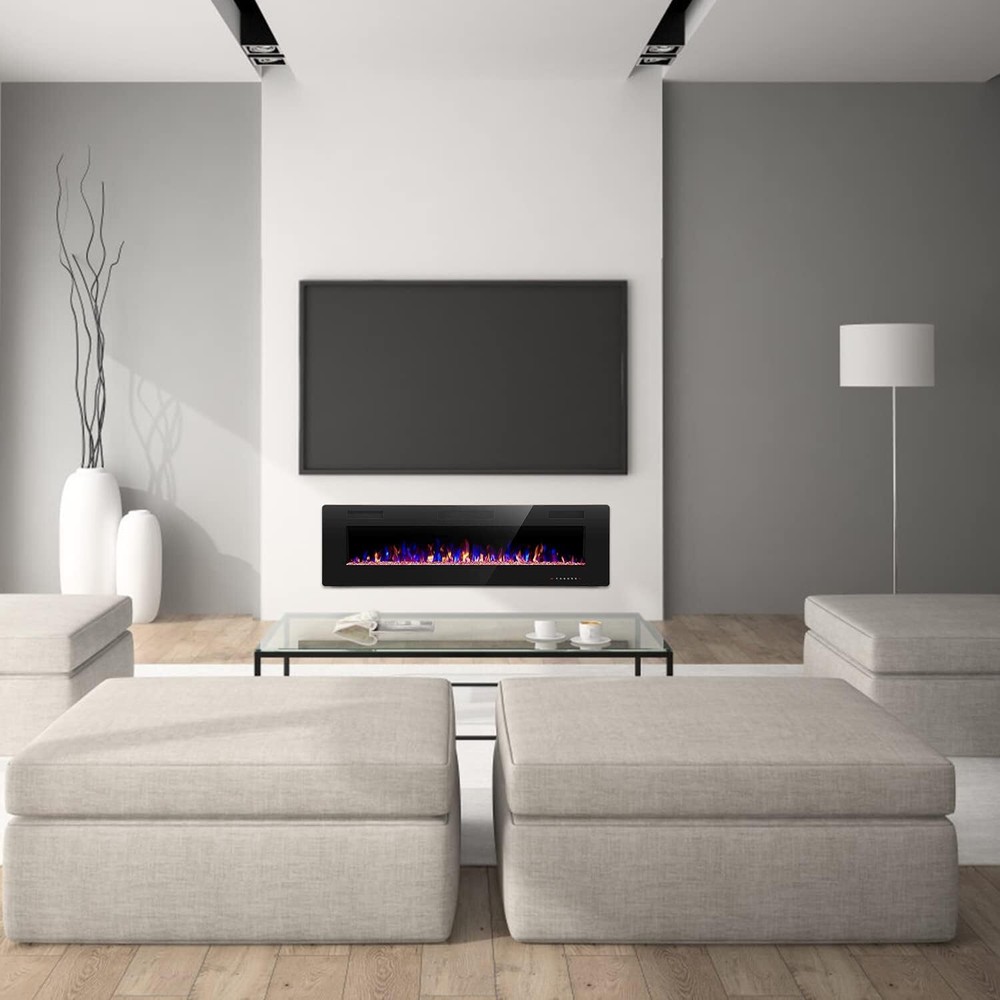 Electric Fireplace, Recessed and Wall Mounted , Remote , Timer, Adjustable Flame