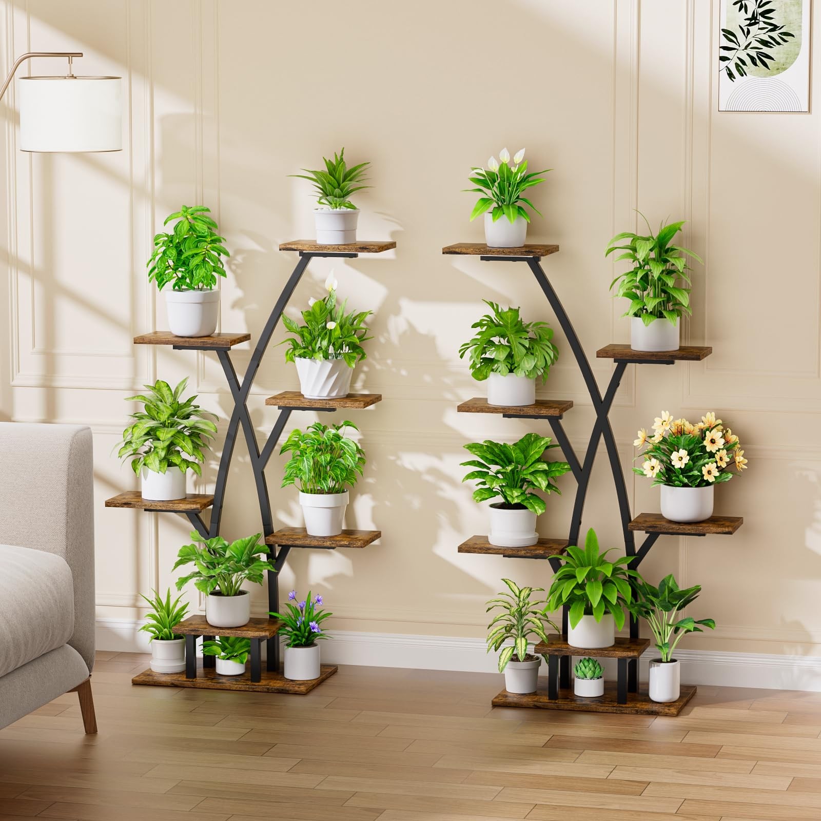 7-Tier Plant Stand with Grow Lights Corner Shelf Indoor Flower Display Rack