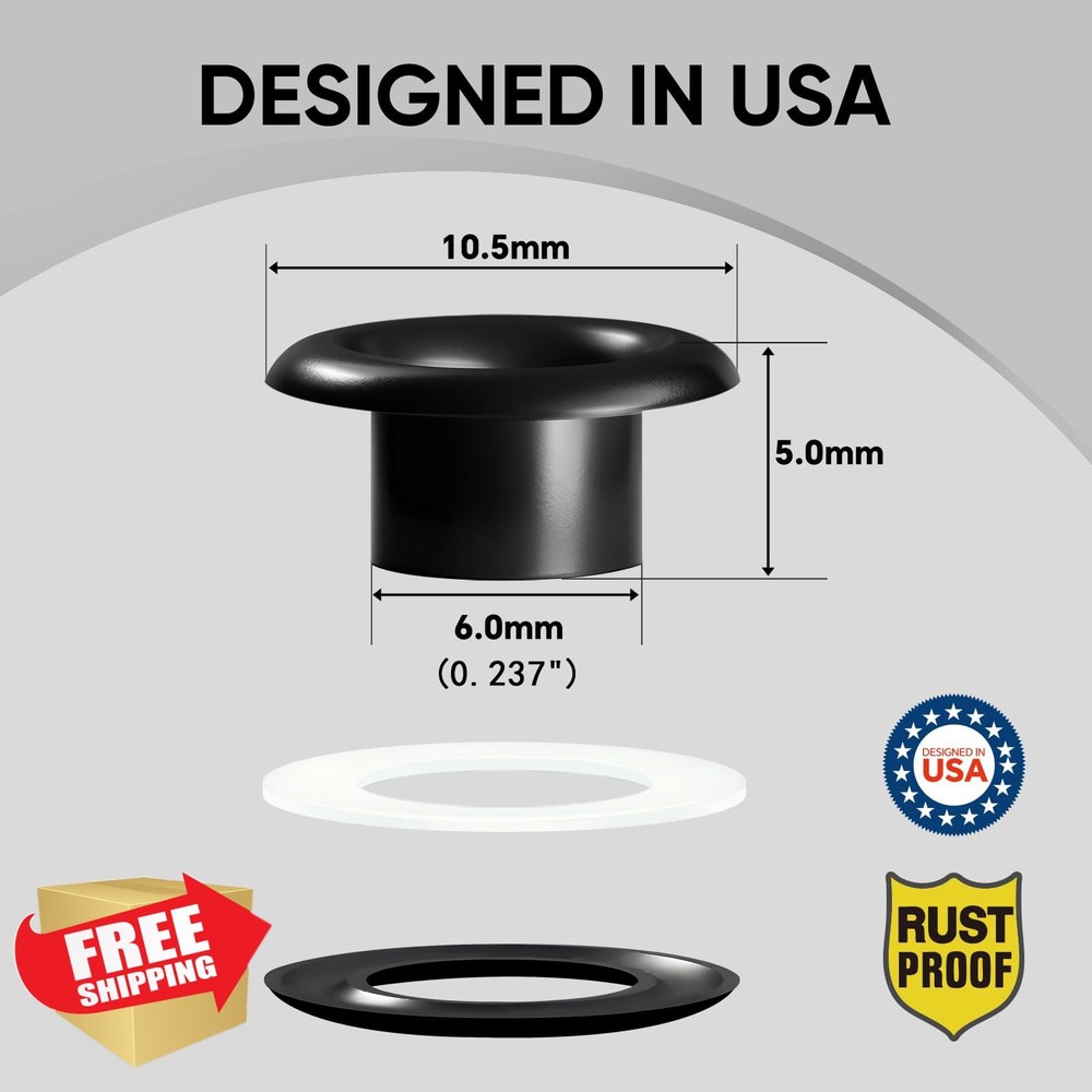 1/4" Brass Grommet Refill Black 300 Sets Rustproof Eyelets for Tools