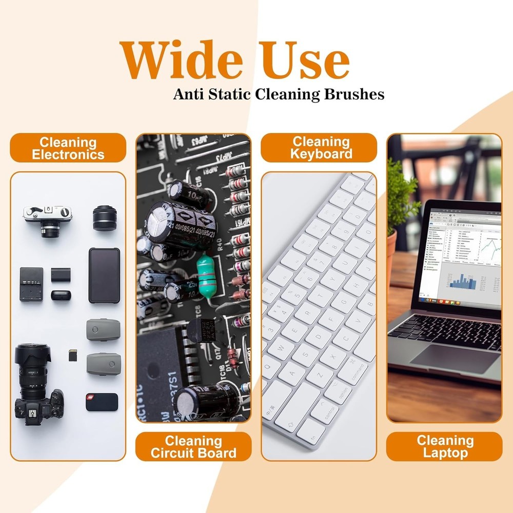Set of 8 Portable Anti-Static Brushes - Essential Keyboard & Electronics Cleaner