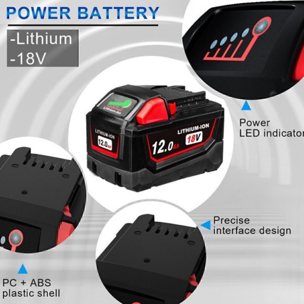 2 Pack For Milwaukee for M18 12.0AH Battery Lithium Extended Capacity 48-11-1812