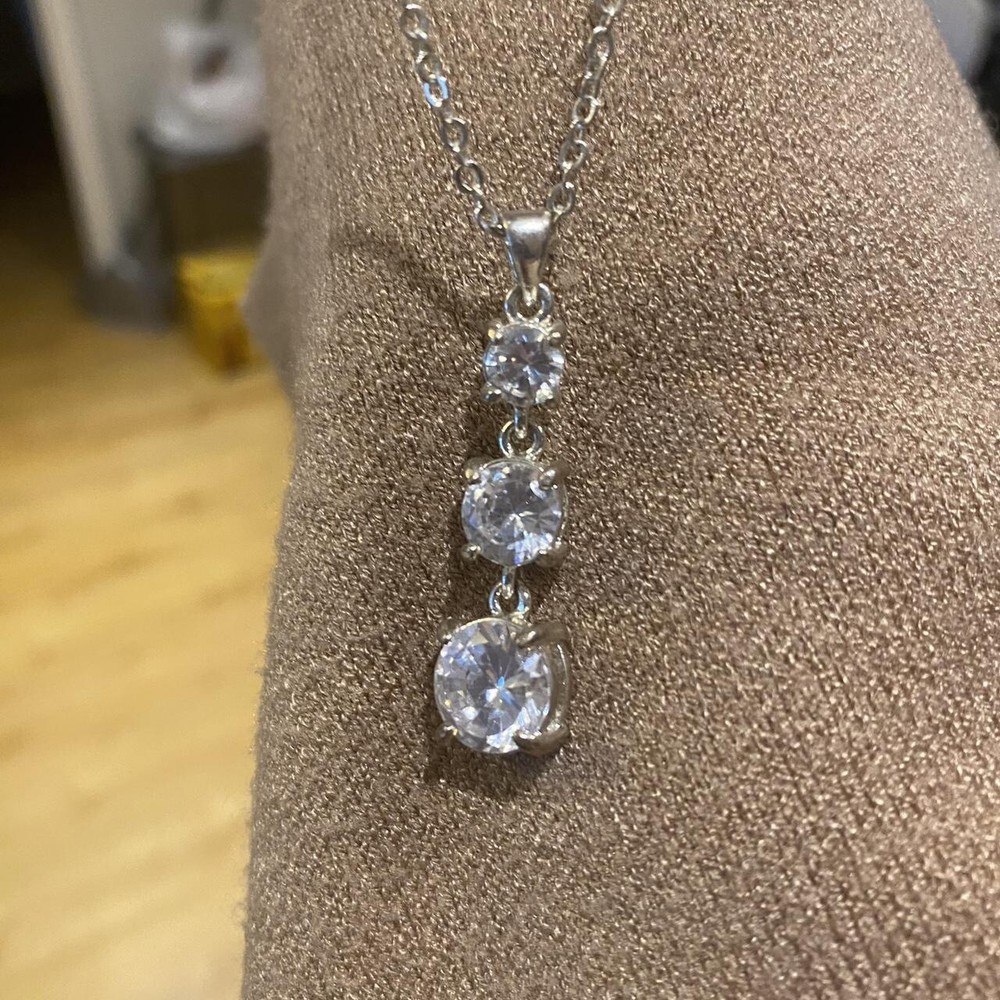White Stone Square Pendant, Chain and earrings set