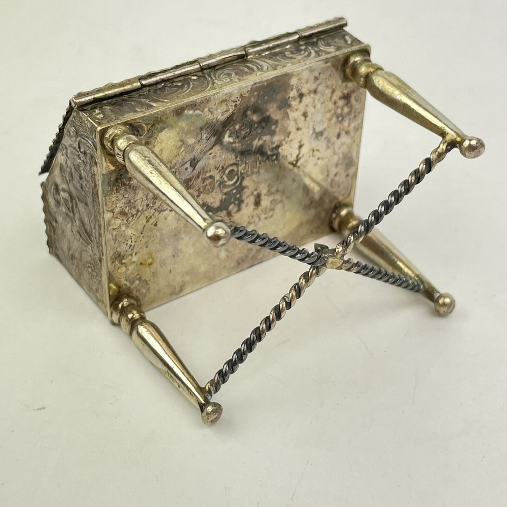 Antique Dutch Solid Silver Novelty Miniature Bureau Pierced Rococo Design 5.7cm